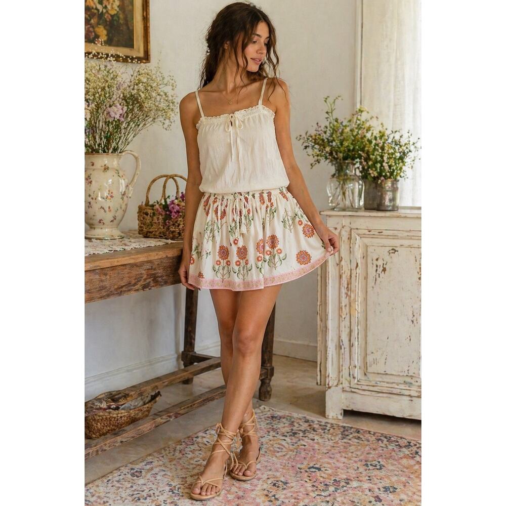 Old Navy Floral Skort Cottagecore Boho High Rise Cotton Mini Skirt Shorts L NWT